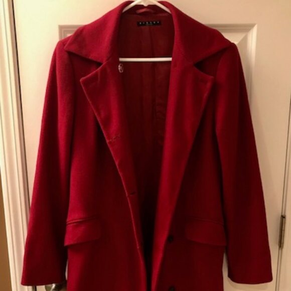 SISLEY: WOMENS RED 'TAGLIA' 100% ITALIAN WOOL COAT-SIZE 42 (MEDIUM) *FANTASTIC* - Picture 1 of 3